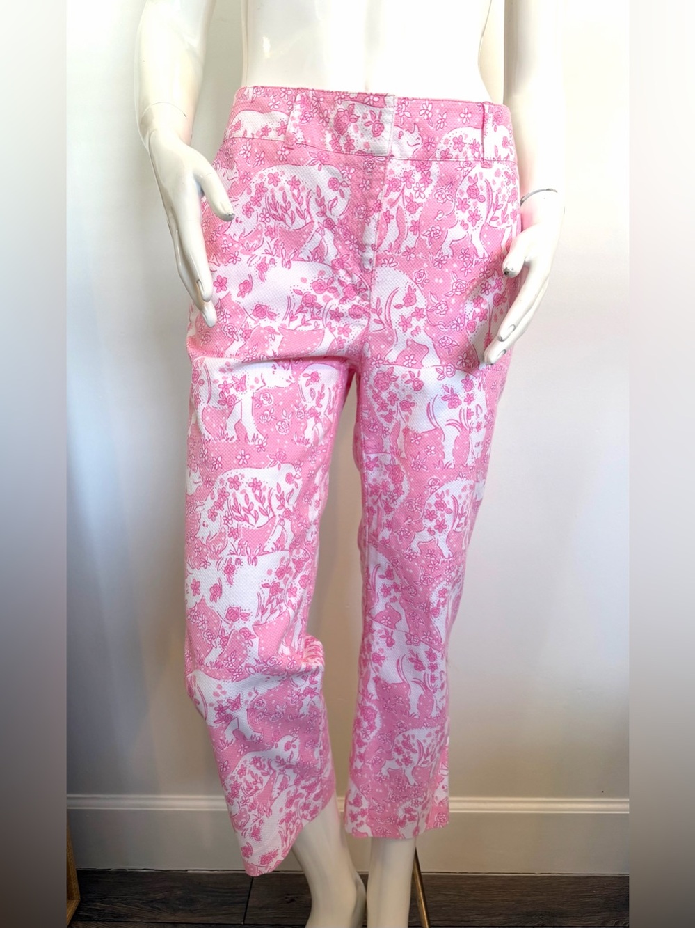 Lilly Pulitzer Run for the Roses Pink Patterned Straight-Leg capri Pants Sz 8